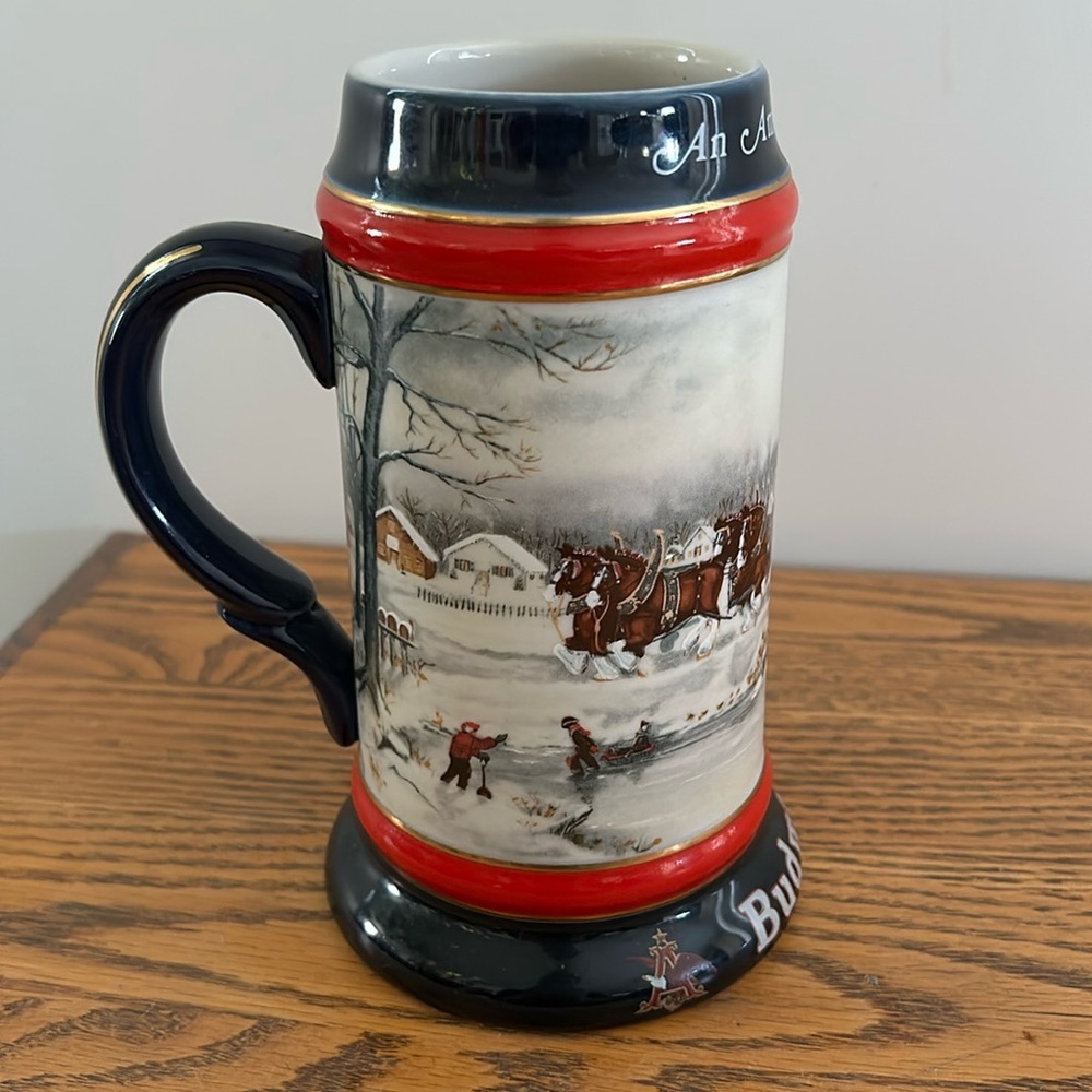 🔥🔥1990 christmas mug  Budweiser Beer Holiday with Clydesdales